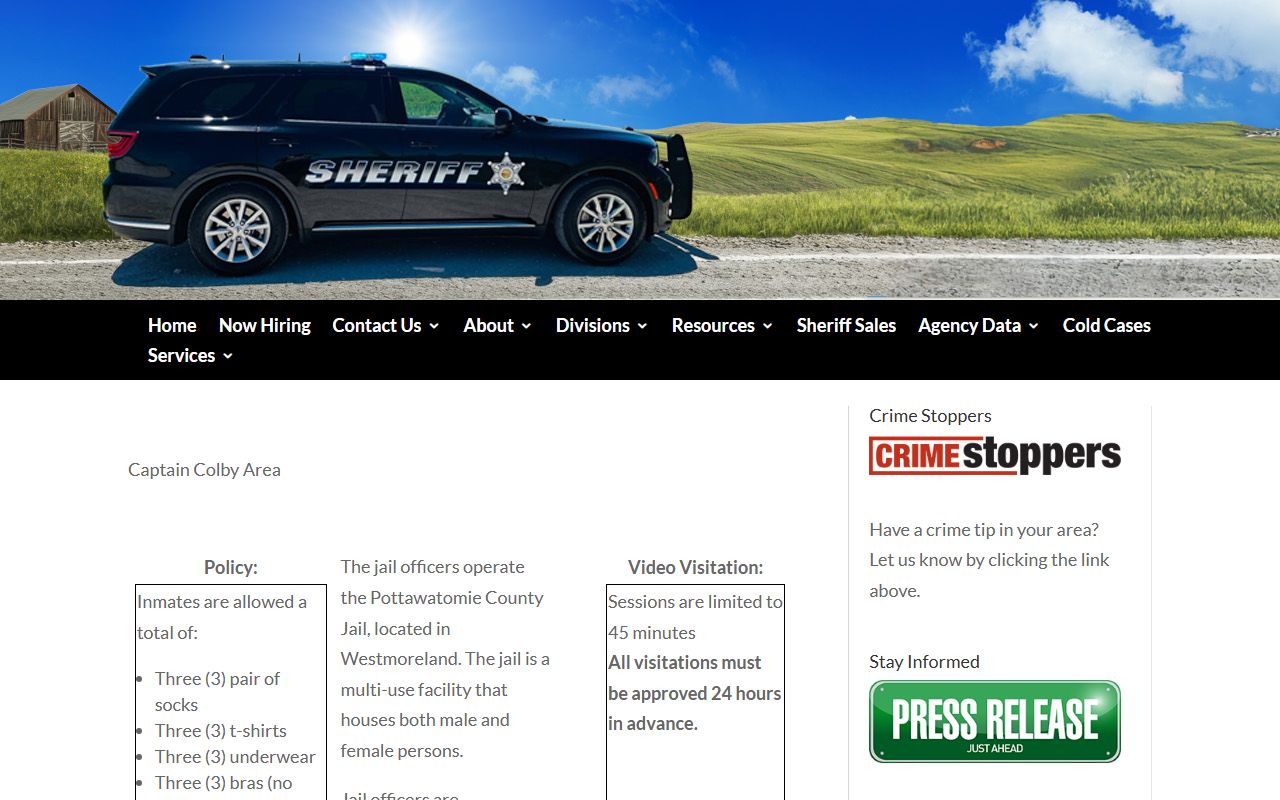 Pottawatomie County Jail official jail page with bond and visitation rules